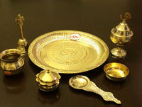 Brass Pooja Arthi Plate Pure Brass Arti Thali 7 piece Puja Room decorative Items - HolyHinduStore