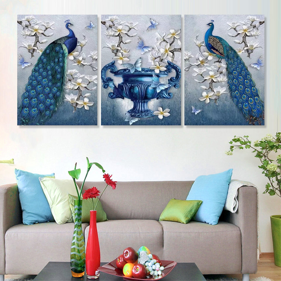 HD printed - 3 Piece Canvas Art Peacock Couple Natural Wall Art Painti ...